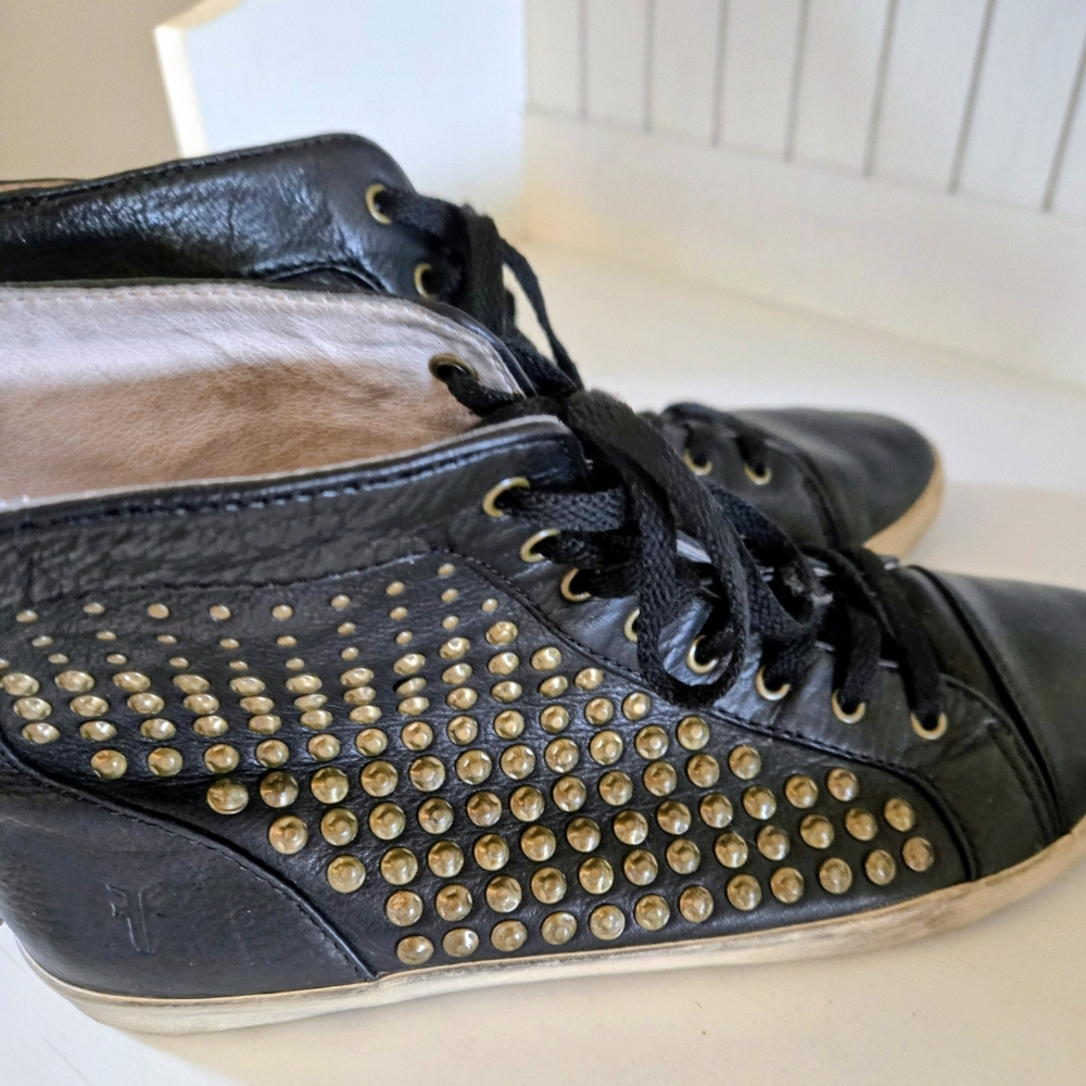 FRYE Black Leather Studded High-Top Sneakers